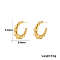 Stylish Stainless Steel C-Shaped Stud Earrings, Real 18K Gold Plated, 33x34mm