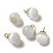 Cat Eye Pendants, with Real 18K Gold Plated Brass Loops, Round, White, 18x12mm, Hole: 3.5x2.5mm