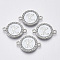 Alloy Enamel Links Connectors, with Crystal Rhinestones, Flat Round with Letter, Silver Color Plated, Letter.K, 22x16x2mm, Hole: 1.8mm