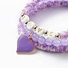 3Pcs 3 Style Natural Dyed Malaysia Jade & Acrylic Word Love Beaded Stretch Bracelets Set with Alloy Enamel Heart Charms BJEW-JB08924-04-4