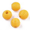 Painted Natural Wood Beehive Beads WOOD-S049-04A-09-1