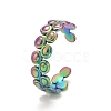 Rainbow Color Ion Plating(IP) 304 Stainless Steel Flat Round Wrap Open Cuff Ring for Women RJEW-A005-34MC-2