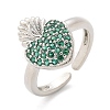 Sacred Heart Brass Micro Pave Cubic Zirconia Cuff Rings for Women RJEW-B117-01P-5