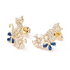 Cat and Flower Cubic Zirconia Stud Earrings EJEW-I263-02G-1