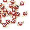 Brass FireBrick Enamel Evil Eye Heart Connector Charms KK-C097-01G-1