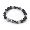 Natural Lava Rock and Black Agate(Dyed) Stretch Bracelets BJEW-JB04006-04-1