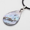 Teardrop Waxed Cord Natural Paua Shell Pendant Necklaces and Earrings Jewelry Sets SJEW-M088-02-3