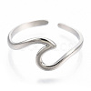 Non-Tarnish 304 Stainless Steel Sea Wave Cuff Rings RJEW-N038-115P-3
