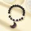 Natural Amethyst & Lava Rock & Shell Pearl Charm Bracelets BJEW-JB13705-3