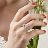 8Pcs 8 Style Flower & Butterfly & Diamond Rhinestone Rotating Open Cuff Rings Set with Glass RJEW-AN0001-12-2