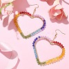 Brass Heart with Glass Beaded Dangle Earrings EJEW-JE05337-2