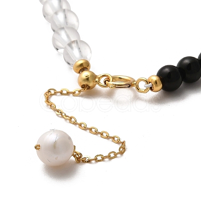 Natural Obsidian and Natural Quartz Crystal and Natural Multi-Moonstone Bead Bracelets BJEW-E098-15G-1