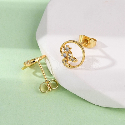 Brass Micro Pave Clear Cubic Zirconia Stud Earrings EJEW-D328-04G-02-1