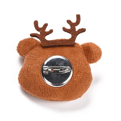 Christmas Deer Cotton & Non-Woven & Velvet Fabric Brooch JEWB-A003-13-1