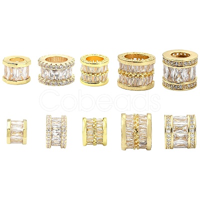 5Pcs 5 Styles Brass Micro Pave Cubic Zirconia European Beads KK-CJ0005-77-1