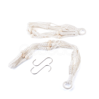 2Pcs Handmade Macrame Polyester with Wood Bead Plant Hanger AJEW-HS0001-46-1
