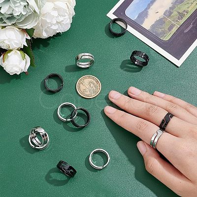 12Pcs 2 Colors 304 Stainless Steel Finger Ring RJEW-UN0001-18-1