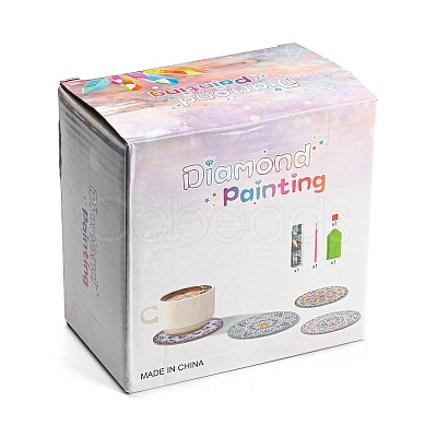 DIY Marine Animal Theme Diamond Painting Round Wood Cup Mat Kits LS-DIY-H163-06-1