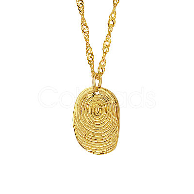 304 Stainless Steel Textured Oval Pendant Necklaces QQ8734-1-1