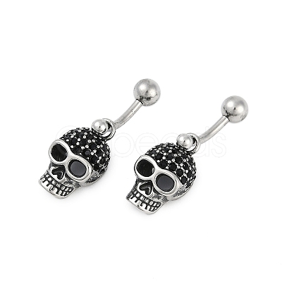 Skull 316 Surgical Stainless Steel Dangle Belly Button Rings EJEW-G416-02AS-1