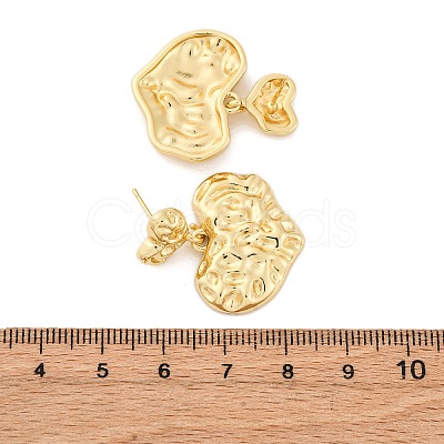 Hammered Heart Brass Dangle Stud Earrings LS-EJEW-R025-23G-1