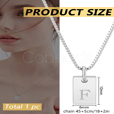 1Pc Stainless Steel Letter Rectangle Pendant Necklaces NJEW-LP0001-34F-P-1