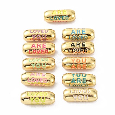 Eco-Friendly Brass Enamel Beads KK-C220-06G-1