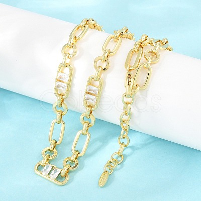 7MM Brass Pave Cubic Zirconia Figaro Chain Necklaces NJEW-D324-03G-06-1