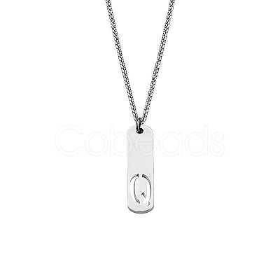 304 Stainless Steel Rectangle with Laser Cut Initial Pendant Necklaces FS-WG71FEF-21-1