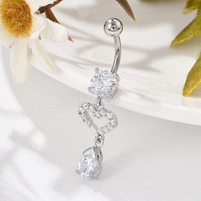 Alloy Crystal Rhinestone Dangle Curved Barbell Belly Rings AJEW-R007-04P-01-1