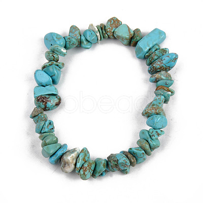 Unisex Chip Synthetic Turquoise(Dyed) Beaded Stretch Bracelets BJEW-S143-05-1