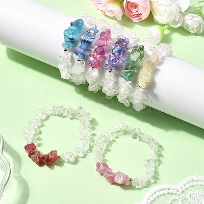Natural Quartz Crystal & Electroplated Natural Quartz Chip Beads Stretch Bracelets for Women BJEW-JB12279-1