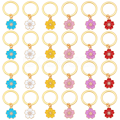 24Pcs 6 Colors Alloy Enamel Flower Keychain KEYC-NB00013-1