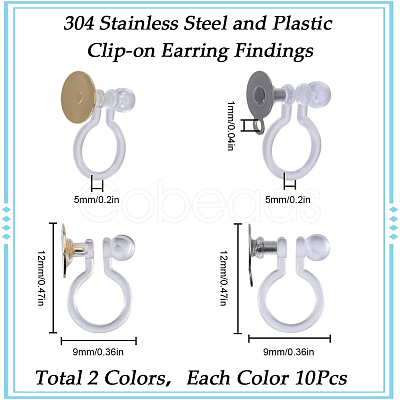 20Pcs 2 Styles 304 Stainless Steel & Plastic Clip-on Earring Findings STAS-SC0006-82-1