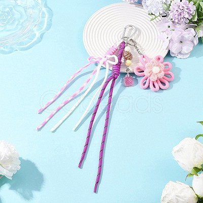 Flower Handmade Woven & Polyester Cord & Resin & Acrylic Beaded Pendant Decorations HJEW-JM04421-01-1