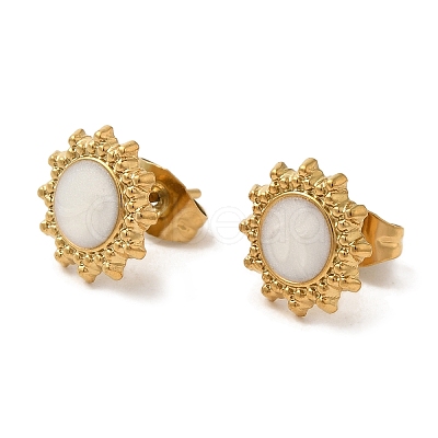 Ion Plating(IP) 304 Stainless Steel Flower Stud Earrings EJEW-C114-07B-G-1