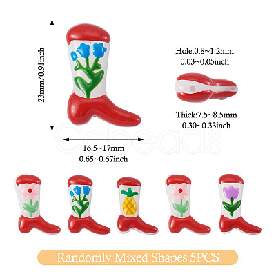 5Pcs Boot Baking Paint Glass Enamel Beads LAMP-TADJ0001-08-1