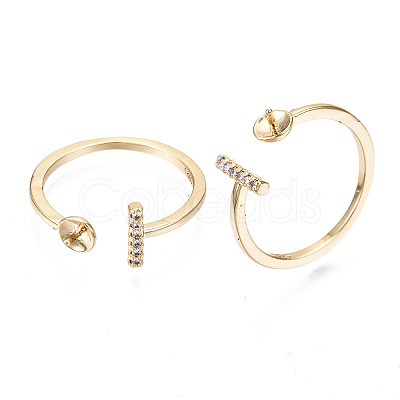 Brass Micro Clear Cubic Zirconia Cuff Finger Rings Setting KK-T056-52G-NF-1