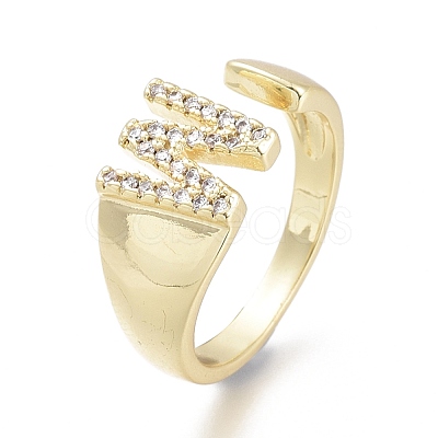 Brass Micro Pave Clear Cubic Zirconia Cuff Rings RJEW-F103-13W-G-1