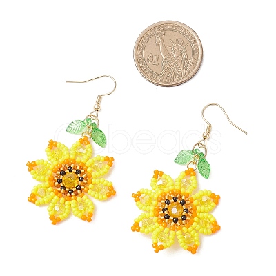 304 Stainless Steel Glass Flower Dangle Earrings EJEW-MZ00519-1