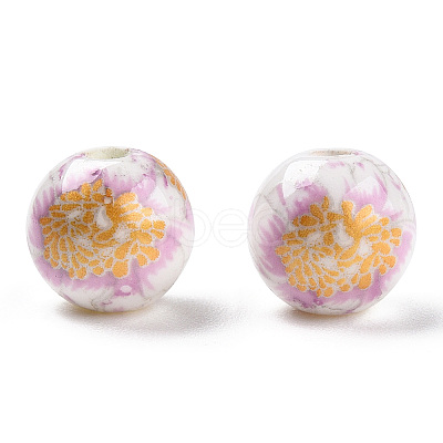 Floral Printed Porcelain Beads X-PORC-Q199-8mm-02-1