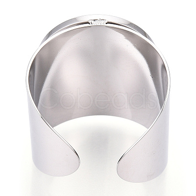 Non-Tarnish 304 Stainless Steel Open Cuff Finger Ring Cabochon Settings STAS-T060-03P-1