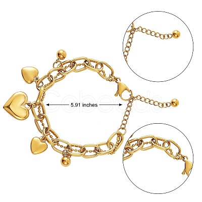Stainless Steel Heart Charm Bracelets for Women BJEW-BB69676-I-1