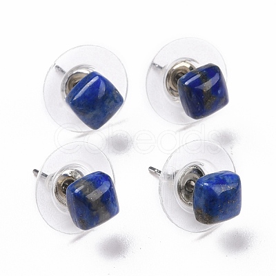 Natural Lapis Lazuli Ear Studs EJEW-K091-01P-04-1