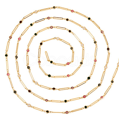 1 Bag Real 16K Gold Plated Brass Oval & Flat Round Glass Link Chains CHC-TA0001-22-1