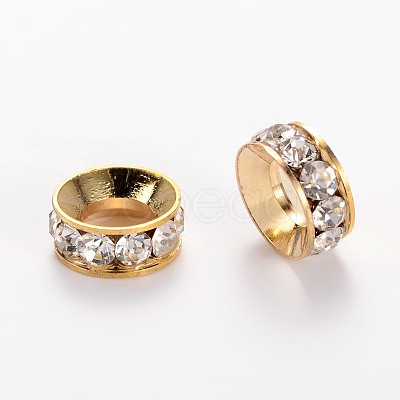 Flat Round Alloy Rhinestone Bead Spacers ALRI-E134-02G-1