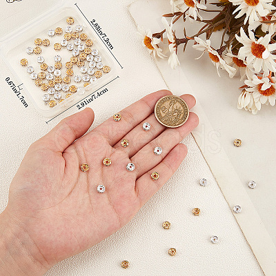 100Pcs 2 Colors Brass Rhinestone Spacer Beads KK-BBC0016-01-1
