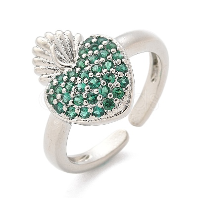 Sacred Heart Brass Micro Pave Cubic Zirconia Cuff Rings for Women RJEW-B117-01P-1