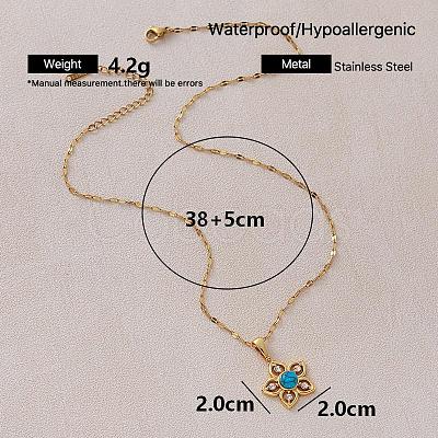 Vintage 304 Stainless Steel & Synthetic Turquoise Flower Pendant Necklaces with Crystal Rhinestone for Women LS-RQ4537-1