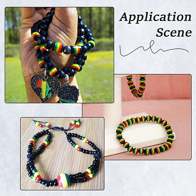 200Pcs 3 Styles Ghana Jamaica Reggae Stripe Resin Beads RESI-SP0001-55-1